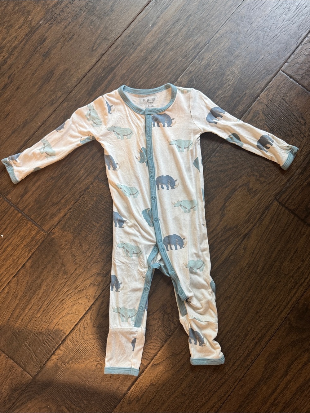Kyte Blue Rhino Print Long-Sleeve Baby One-Piece Pajamas